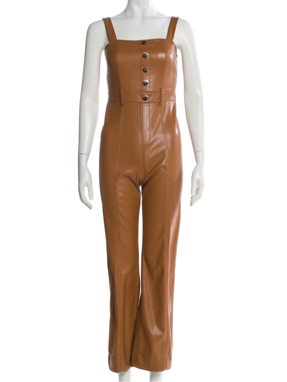 Alice + Olivia Tan Faux Leather Button-Front Jumpsuit